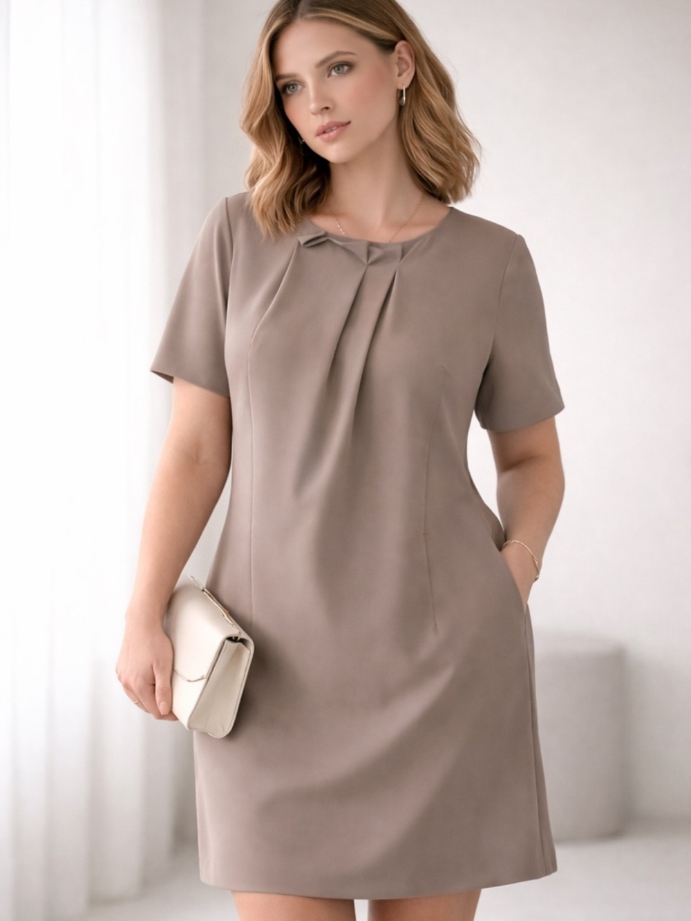 NWOT 3.1‎ Phillip Lim 100% Wool Silk Draped Flutter Sleeve Shift Dress Taupe